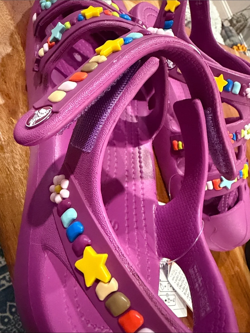 CROCS Kids' Fisherman PurpleGrapeberry Sandals with Multicolor Charm Straps